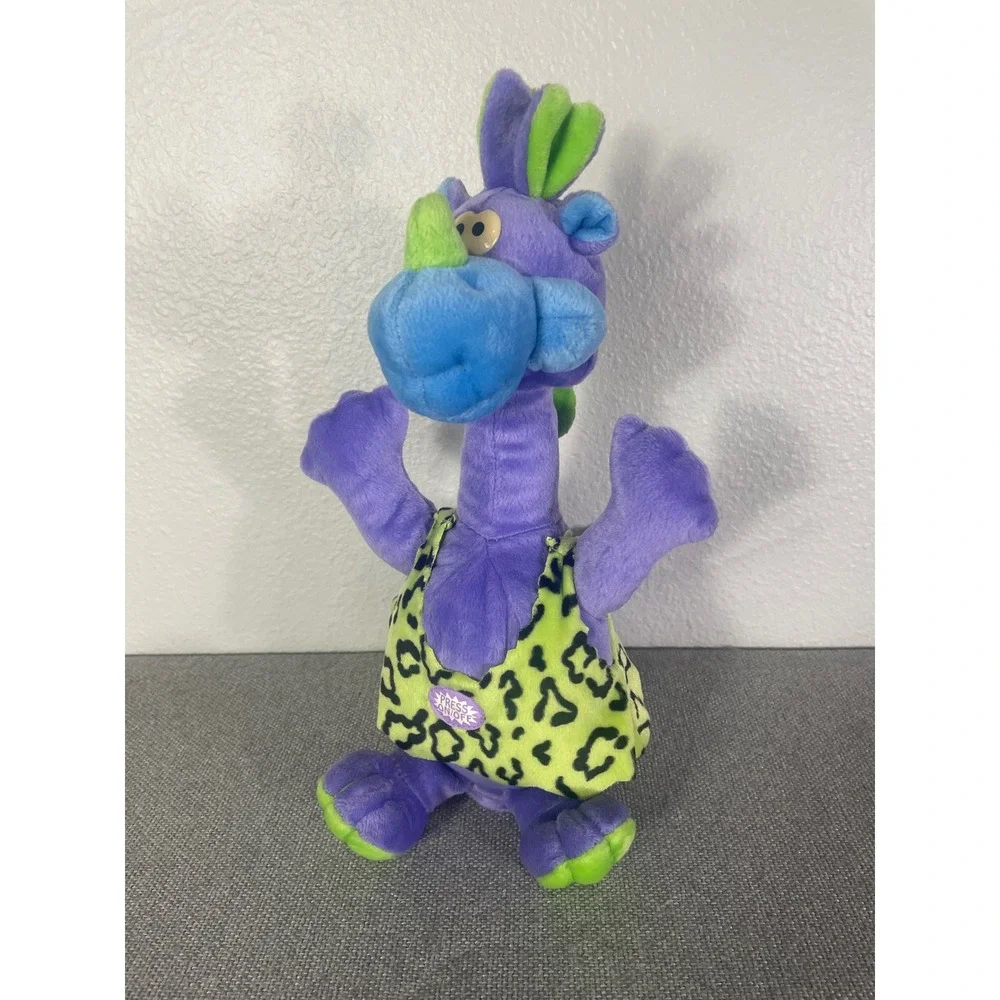 Dan Dee Purple Dinosaur Plush Neon Green Leopard Print Tank Top Interactive Toy